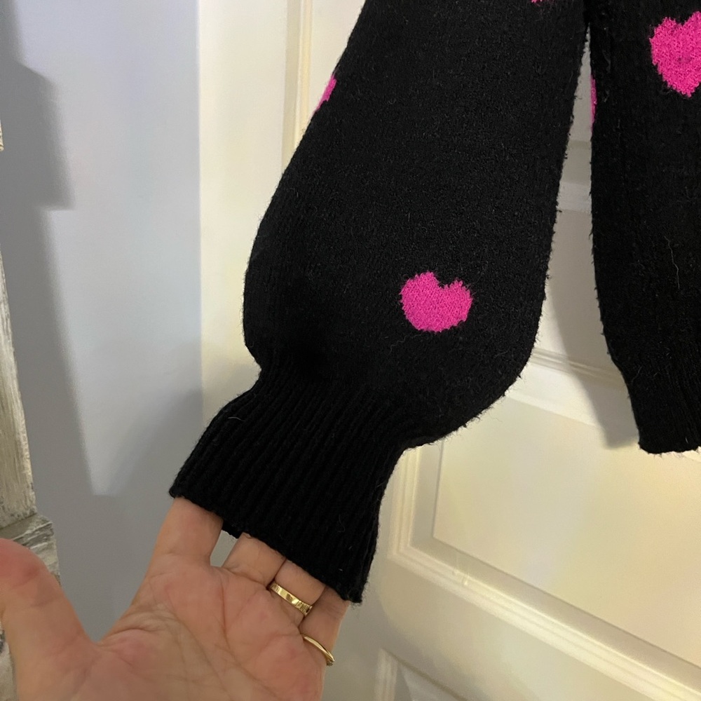 Miss Sparkling Crew Neck Black Sweater with Pink Heart 🩷 Design - Picture 3 of 7